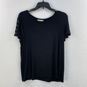 Marlow Top Women's M Short Sleeve‎ Lace Up Short Sleeves  Black Stretch
